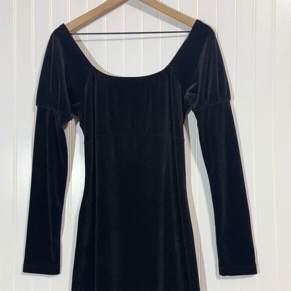 VTG Metamorphosis Black Velvet Maxi Dress Small S Long Sleeve Goth 90s Grunge - Picture 2 of 6